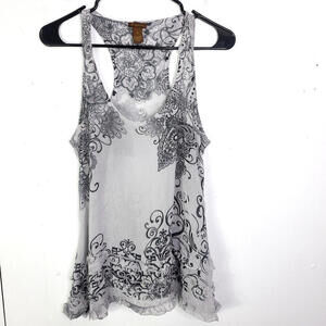 Copper Key Top Womens Small Sleeveless Ruffle Tiered Chiffon Grunge Artsy